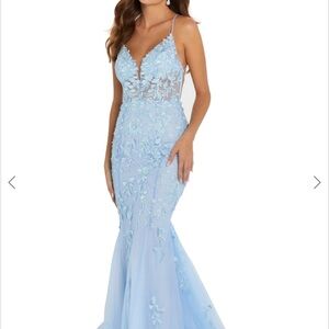 Elegant Light Blue Lace Prom Dress